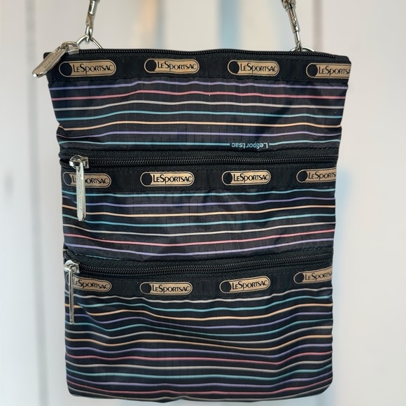 Lesportsac Handbags - Lesportsac Rainbow Black 3 Zip Crossbody Bag Adjustable Straps Pride